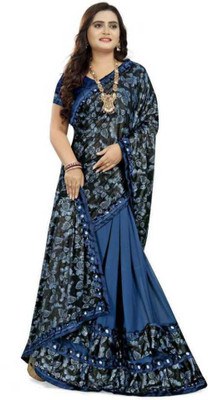 TRIMURTIPRINTS Self Design Bollywood Lycra Blend Saree(Dark Blue)
