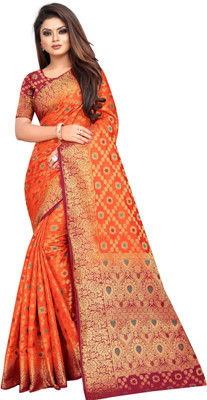 DHRUVIL TEXTILES Self Design Patola Cotton Silk Saree(Multicolor)