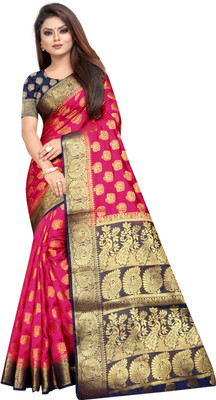 DHRUVIL TEXTILES Self Design Banarasi Cotton Silk Saree(Multicolor)