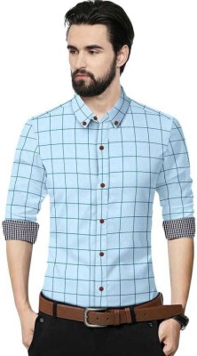 VTEXX Men Checkered Casual Blue Shirt