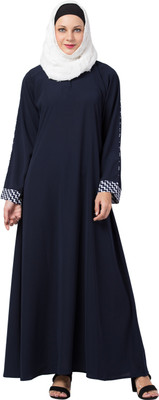 MRC Crepe Solid Abaya With Hijab(Blue, White)