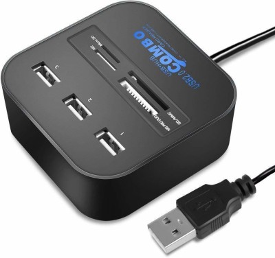 N K STAR All in One USB Hub Combo 3 USB Ports and All in one Card Reader, USB 2.0, for Pen Drives/Cameras/Mobiles/PC/Laptop/Notebook/Tablet, Docking Station, MS/MS Pro/SD/Micro SD Card Reader(Black)