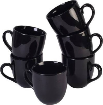 Flipkart SmartBuy Pack of 6 Ceramic black shine abstract tea/coffee cups (Black) Ceramic Coffee Mug(180 ml, Pack of 6)