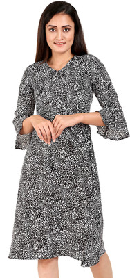 FASHIONS TODAY Women Fit and Flare Black, White Above Knee/Mid Thigh Length Dress