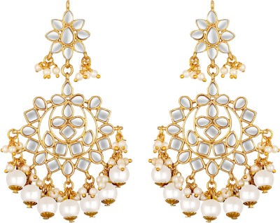 PEORA Peora Gold Plated Kundan White Pearl Wedding Party Wear Chandbali Earrings for Women Girls Indian Traditional Jewellery Brass Drops & Danglers