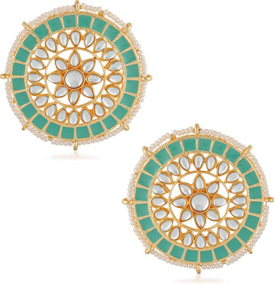 VANEE Ethnic Meenakari White Kundan Circular Stud Earring Alloy Stud Earring