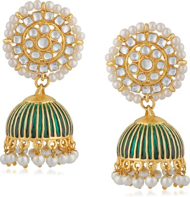 VANEE Traditional Green Meenakari White Kundan Jhumki Earring Alloy Jhumki Earring