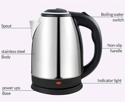 DN BROTHERS Automatic Stainless Steel Electric Kettle with Auto Shut Off Multipurpose Extra Large Cattle Electric with Handle Hot Water Tea Coffee Maker Water Boiler, Boiling Milk Beverage Maker(2 L, Silver , Black)
