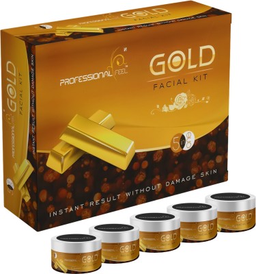 PROFESSIONAL FEEL Gold Facial Kit, Premium Range For Fairness, Whiting, Skin, Instant Glow, Way to use facial kit, Fairness, Whiting, Skin, Instant Result Without Damage Skin (Set of 5) (250 g)(5 x 50 g)