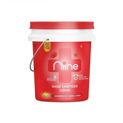 Niine  Liquid in Re-usable bucket with Goodness of Lemon and Neem, 70% Alcohol Hand Sanitizer Can (5 L)