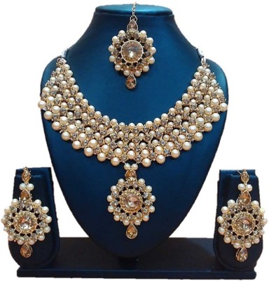 Anu Jewellery Alloy Gold-plated White Jewellery Set(Pack of 1)