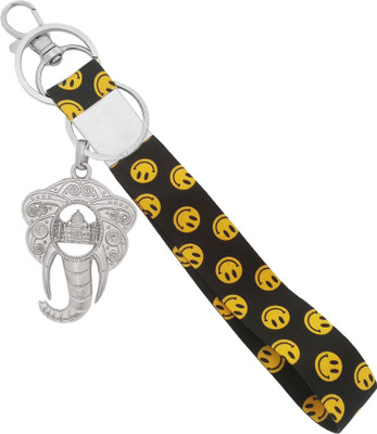 MGP FASHION High Quality Mini Smiley Emoji Fabric Tag With Metal Tajmahal Elephant Locking Hook Carabiner Gift For Family & Friends Keyring (Yellow) Key Chain