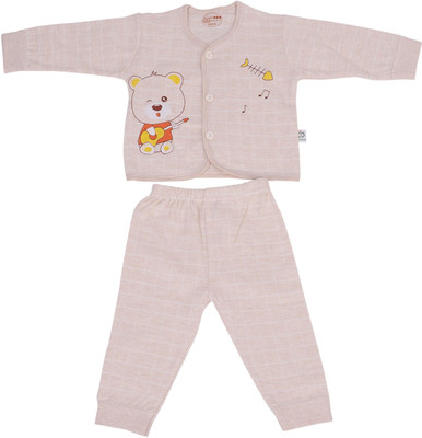 Mom's Home Baby Boys & Baby Girls Casual Shirt Pyjama(Peach)