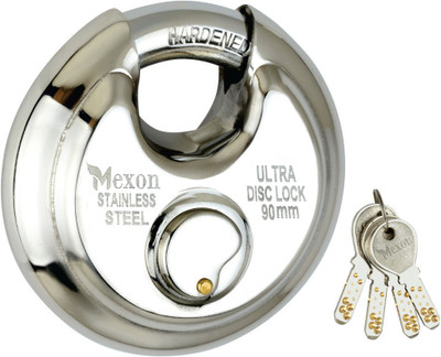 MEXON STAINLEES DISC LOCK 90 MM NEXT GENRATION ADVANCE COMPUTERIZED MICRO 4 KEY Padlock(STEEL)