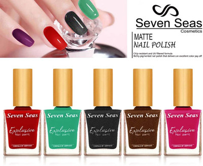 Seven Seas New velvet exclusive matte Finish Nail Polish Combo set 5 Multicolor(Pack of 5)