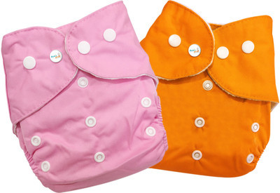 MOM'S PRIDE Washable & Reusable Solid Pocket Cloth Diapers Without Insert (Pack of 2)