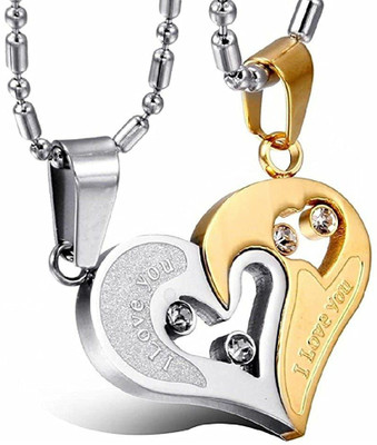 Navkar Crafts Locket Couple Silver, Gold-plated Stainless Steel Locket Set