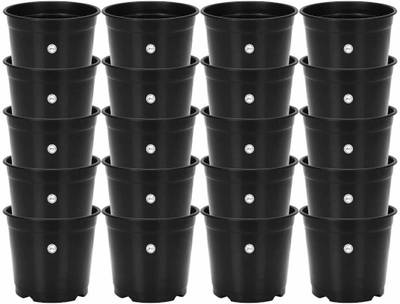 NPS Plastic Round Pot (6 Inches) -Black Color - Set of 12 | Heavy Duty Plant Container Set