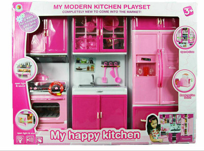 jk int Modern Kids Kitchen Set for Girls with Light and Musical 3 fold compartment