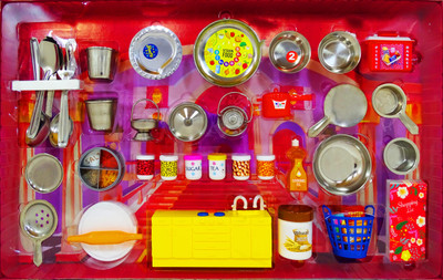 poksi INDIAN STEEL KITCHEN SET FOR KIDS WITH SOFT EDGES |4 PCS STEEL KITCHEN SET FOR KIDS|GIRLS|TRADITIONAL TOY KITCHEN SET|BIRTHDAY PARTY RETURN GIFTS FOR GIRLS