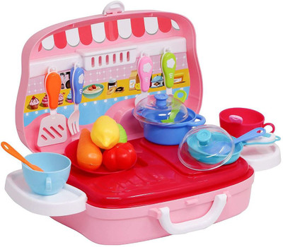 HATELLO 4 Toyz 21 PCS Colorful Kitchen Pretend Play Kids Pretend Cooking Toy Set Early Educational Toys Food Cooking Utensils Accessories and Bus Shape Handbag Box | Kitc