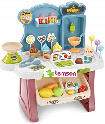 TEMSON Supermarket Shop Pretend Play Shopping Toy Set with Sound Effect for Kids 33 Pcs