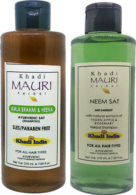 Khadi Mauri Amla Brahmi Heena & Neem Shampoo - Pack Of 2(420 ml)