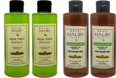 Khadi Mauri AloeVera & Amla Brahmi Heena Shampoo - Pack Of 4(840 ml)