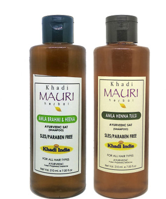 Khadi Mauri Amla Brahmi Heena & Amla Henna Tulsi Shampoo - Pack Of 2(420 ml)