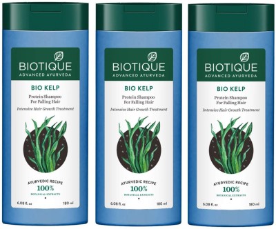 BIOTIQUE Bio Kelp Protein Shampoo For Falling Hair & Hair Growth 180ml Each(540 ml)