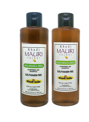 Khadi Mauri Amla Brahmi Heena & Amla Hibiscus Lemon Shampoo - Pack Of 2(420 ml)