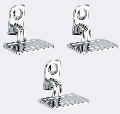 Plantex Dream High Grade Stainless Steel Soap Dish Stand for Bathroom & Kitchen/Soap Dish/Bathroom Accessories - Wall Mounted - Chrome (Pack of 3)(Steel)