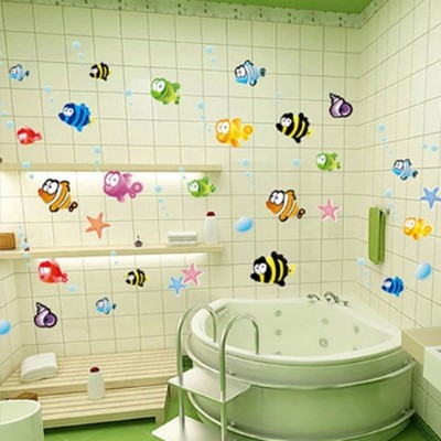 JAAMSO ROYALS 100 cm Fishes in the Sea - Bathroom' Wall Sticker (45CM X 60CM) Removable Sticker(Pack of 1)