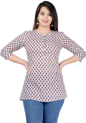 siddhanam Casual 3/4 Sleeve Printed Women White Top