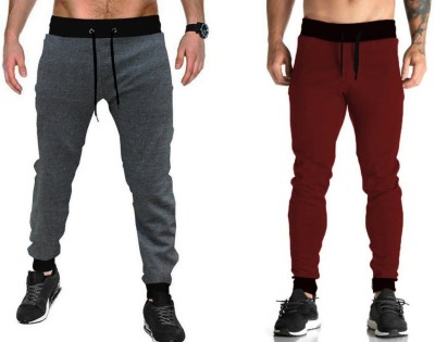 WellFitLook Solid Men Grey, Maroon Track Pants