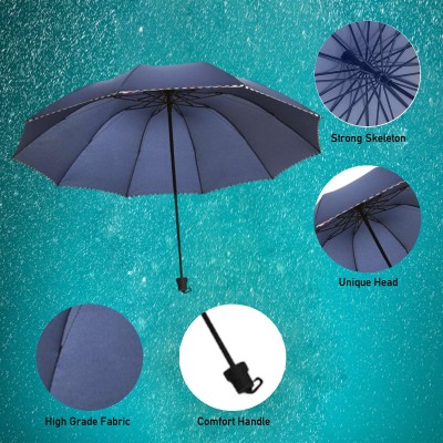 KEKEMI 3 Fold Plain Umbrella(Blue)