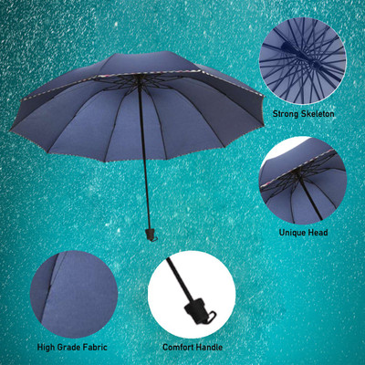 KEKEMI 3 Fold Plain Umbrella(Blue)