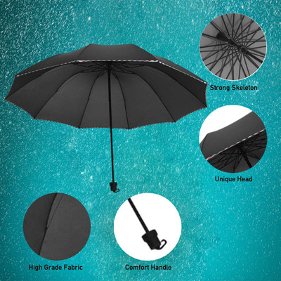 KEKEMI 3 Fold Plain Umbrella(Black)