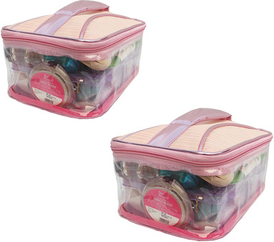 N A PURSE Pack of 2 Pieces Beautiful and Designer 2 Vanity box 1 Compartment Vanity/Make-up/Cosmetic Kit Organiser Bag Makeup Jewrllery box Vanity Box(Pink)