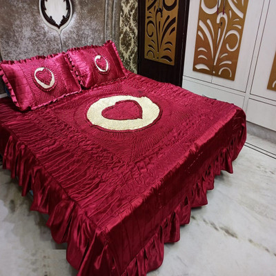 LoomStar 260 TC Satin Double Solid Flat Bedsheet(Pack of 1, Maroon)