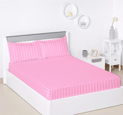 ruftree Satin King Fitted (Elastic) 250 TC Self Design Bedsheet(Pack of 1, Pink)