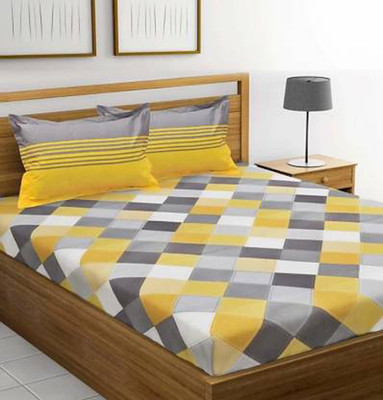 Yakshita Collection 120 TC Cotton Double Geometric Flat Bedsheet(Pack of 1, Grey)