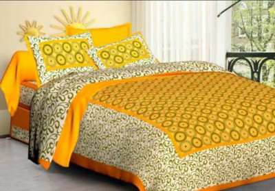 Yakshita Collection Cotton Double Flat 144 TC Polka Bedsheet(Pack of 1, Yellow)