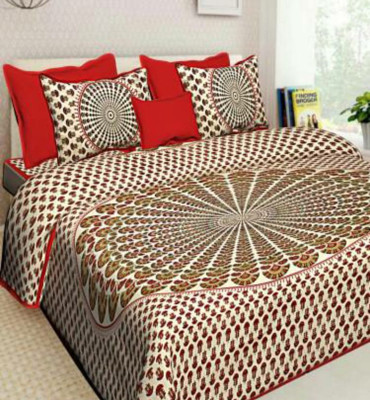 Yakshita Collection 120 TC Cotton Double Striped Flat Bedsheet(Pack of 1, Maroon)