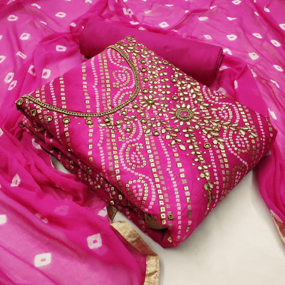Blissta Cotton Silk Dyed, Embellished Salwar Suit Material