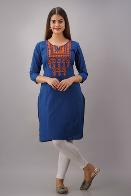 KSHARAA Women Embroidered Straight Kurta(Blue)