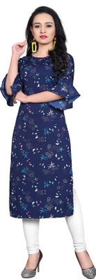 Glance Designs Women Floral Print Straight Kurta(Dark Blue, White, Pink)