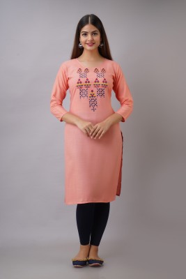 KSHARAA Women Embroidered Straight Kurta(Pink)