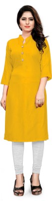 Fabthreads Women Solid Straight Kurta(Yellow)