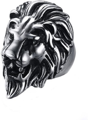 YELLOW CHIMES Lion Head Premium Quality 316 Stainless Steel Never Fading Silver Ring for Men Boys Stainless Steel Titanium Plated Ring